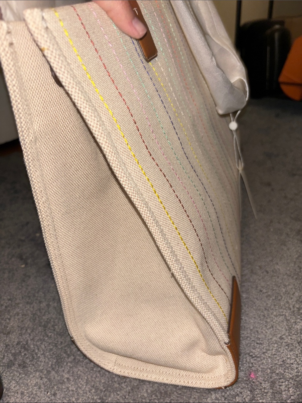 Tory Burch Cream Canvas Tote with Multicolor Logo and Stripes - Picture 4 of 8
